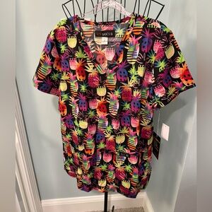 NEW Koi Basics Leslie Tiki Pineapple Small S scrub top green red women ladies